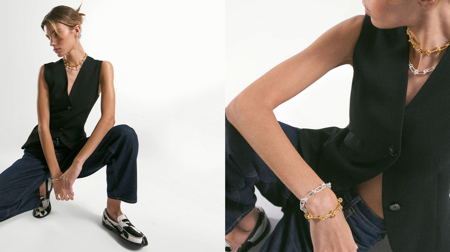 Colar e pulseira Harlow em prata 925 em modelo