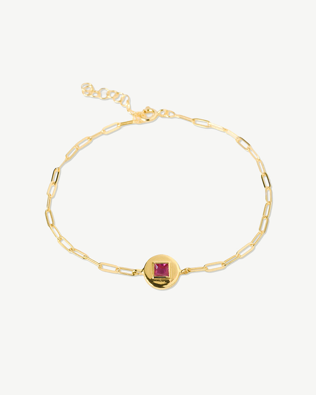 Pulseira em corrente com pingente em prata 925 com banho de ouro 18K e zircónia cúbica rosa.
