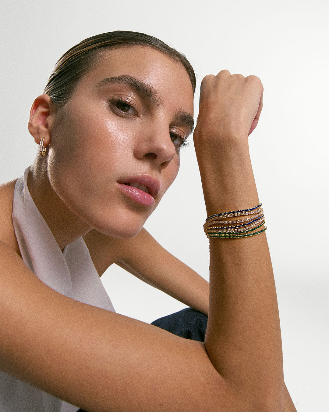 Pulseira em prata 925 e banho de ouro 18K com zircónia cúbicas em modelo