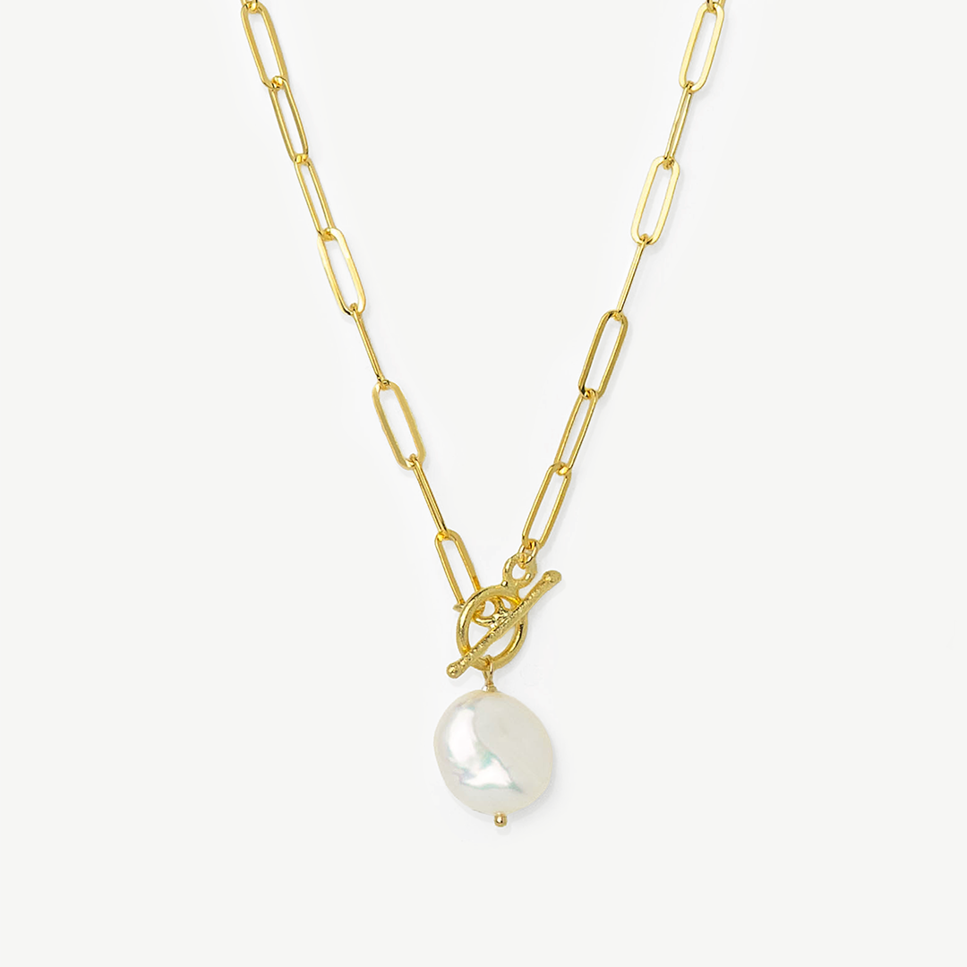 Colar em prata de lei 925 com banho de ouro 18K e pérola natural