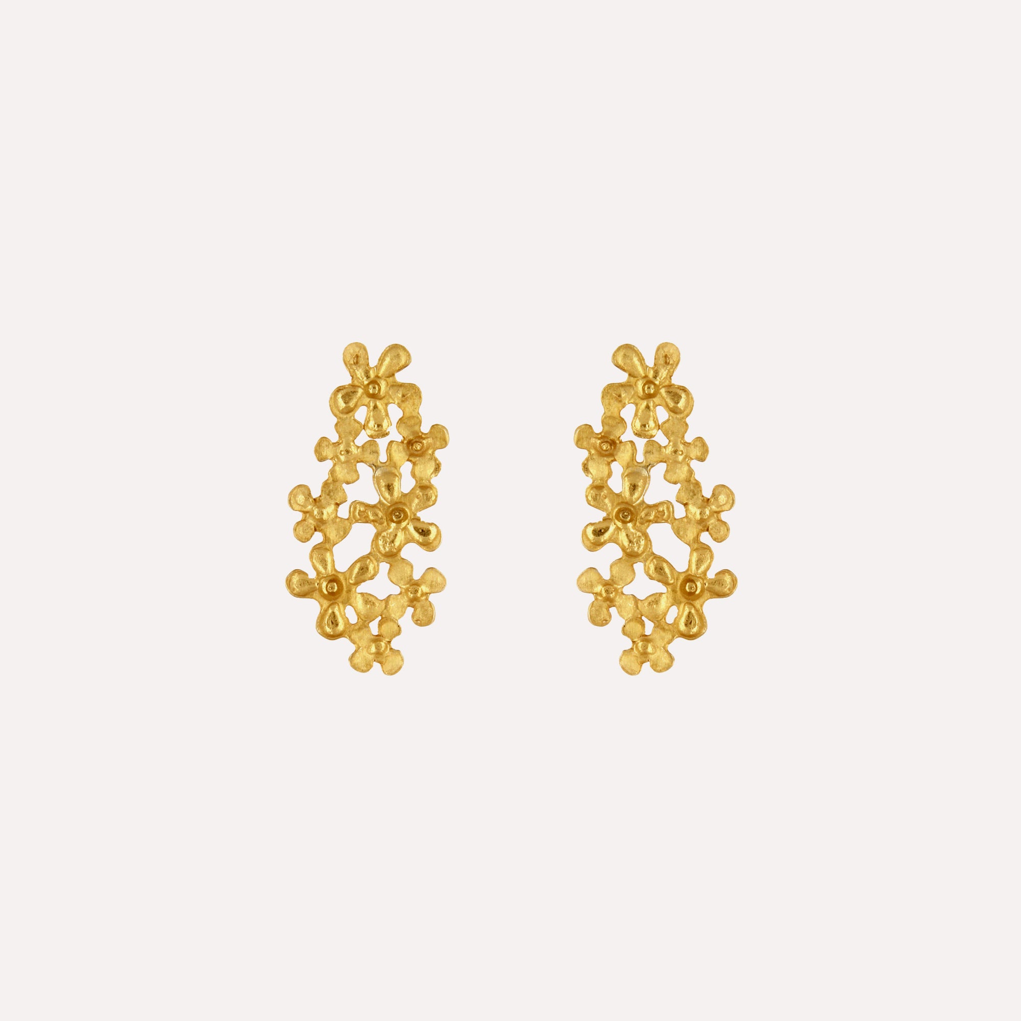 brincos compridos florais em prata dourada