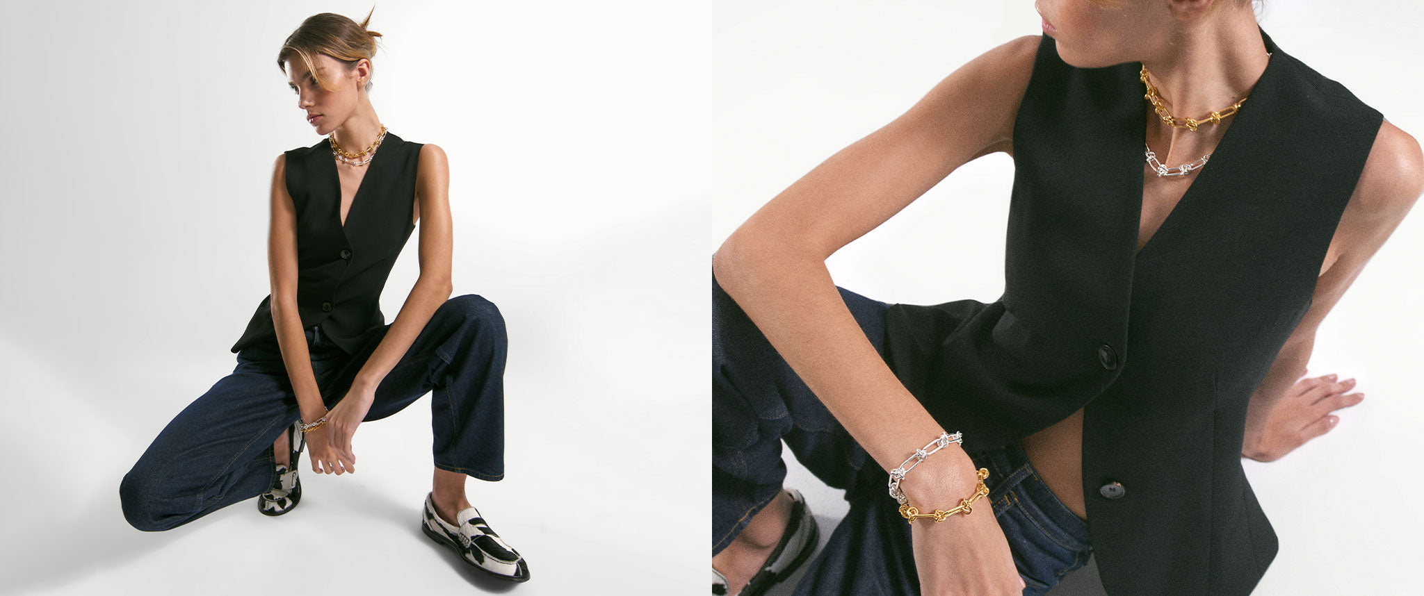 Colar e pulseira Harlow em prata 925 em modelo