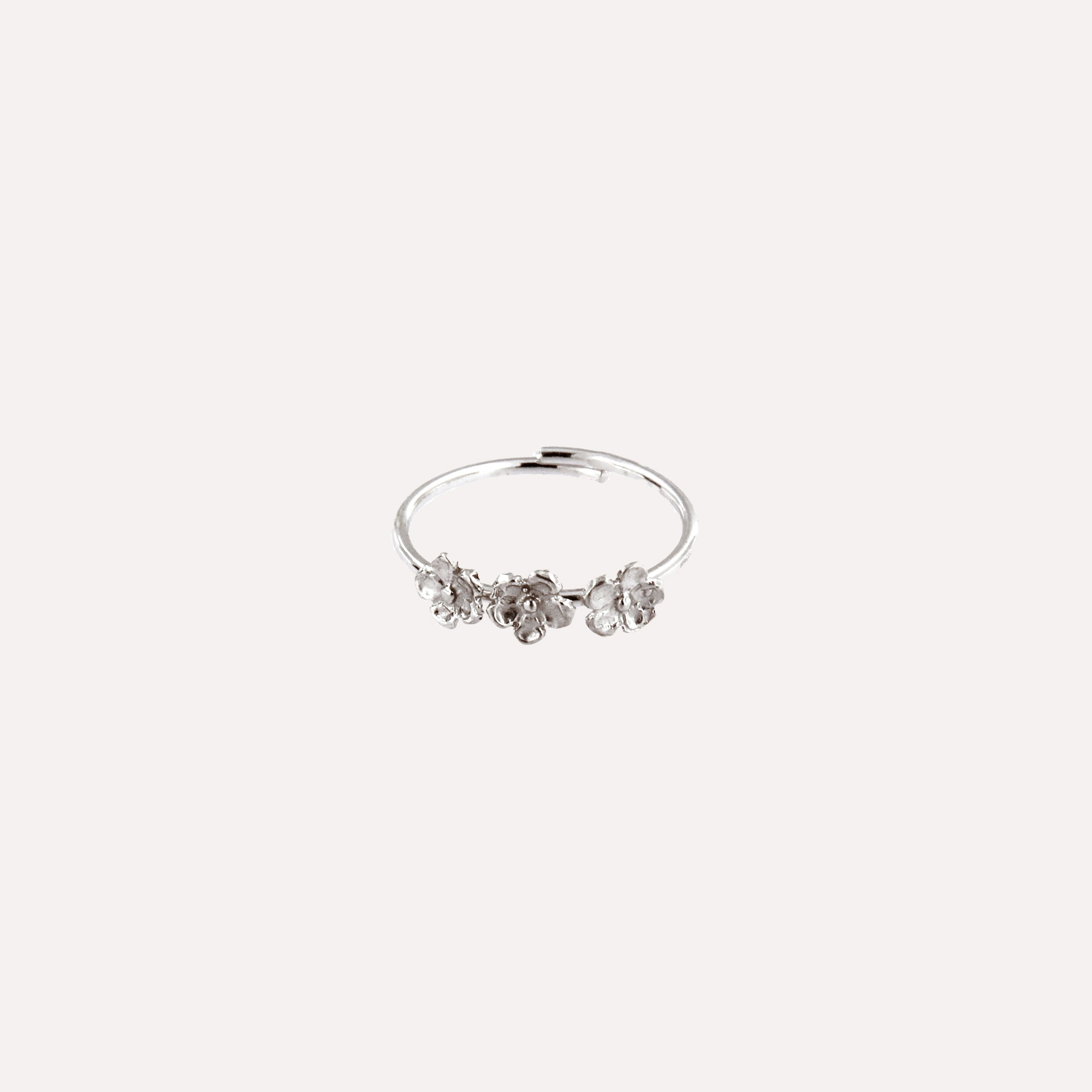 Anel ajustável em prata 925 e banho de ouro 18K ou ródio com flores